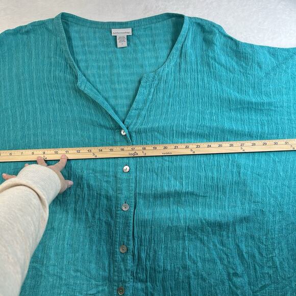 Soft Surroundings Plus 3X Top Linen Blend Shirt Gauzy Flowy Teal Button Front - Picture 6 of 10